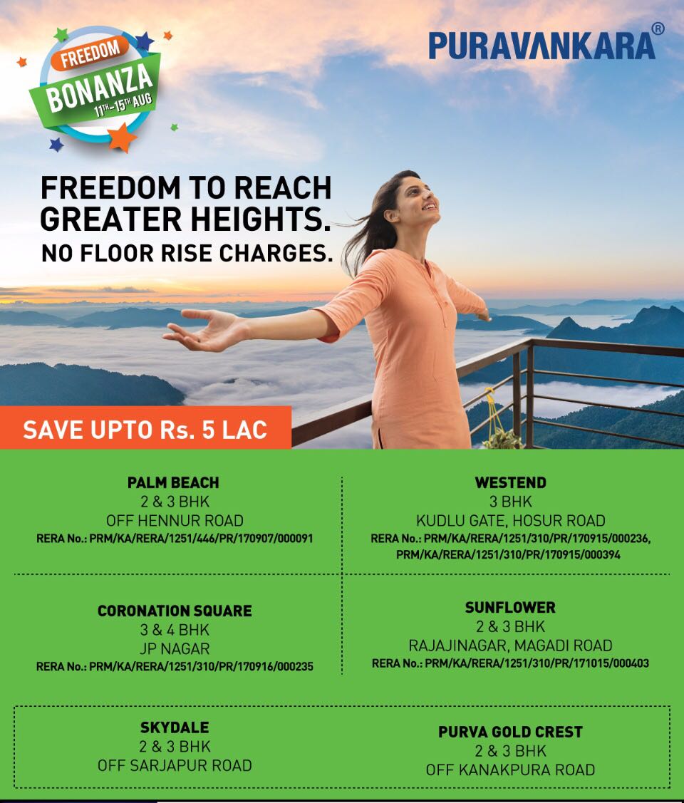 Avail Freedom Bonanza Offer at Puravankara Projects in Bangalore Update